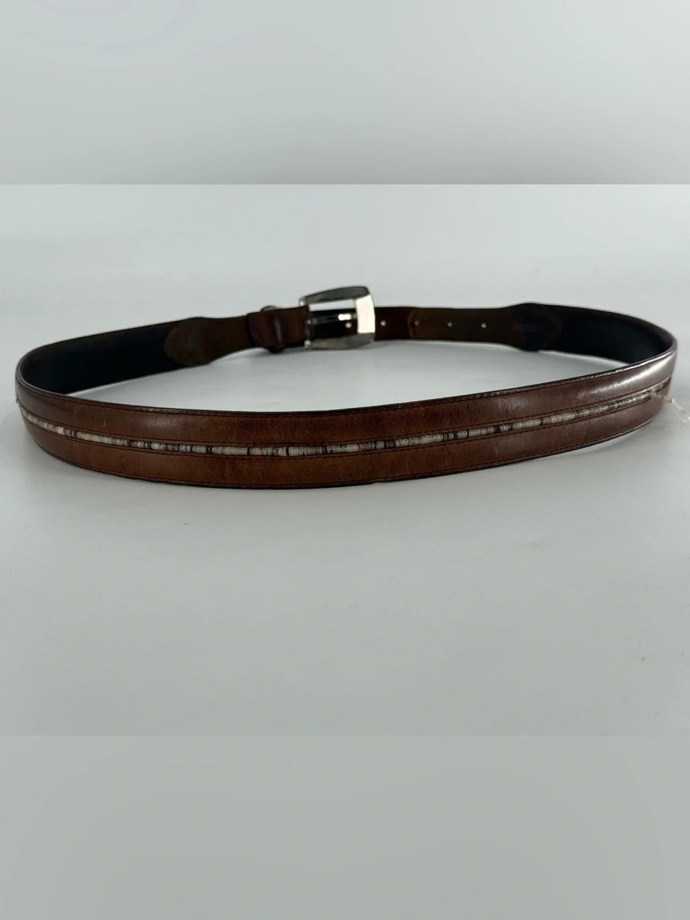Vintage‎ Brighton Brown Leather Mother of Pearl Beaded Belt 38